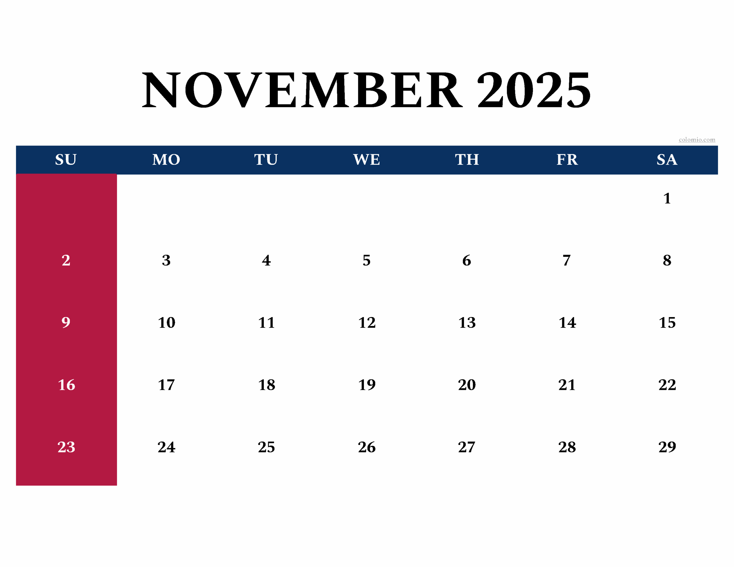 Blank Calendar Nov 2025