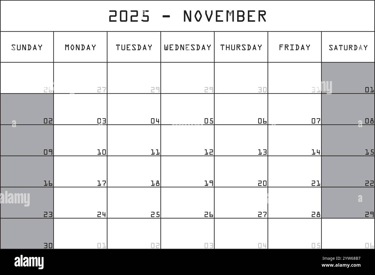 Blank Nov/Dec Calendar 2025