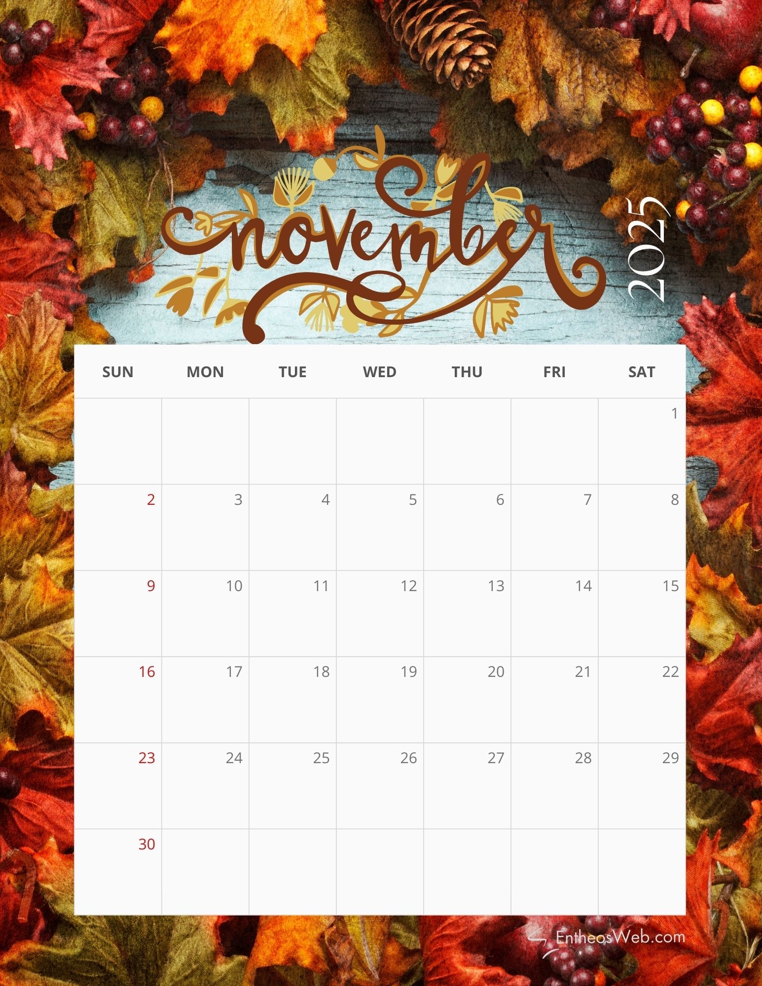 November 2025 Blank Calendar Download