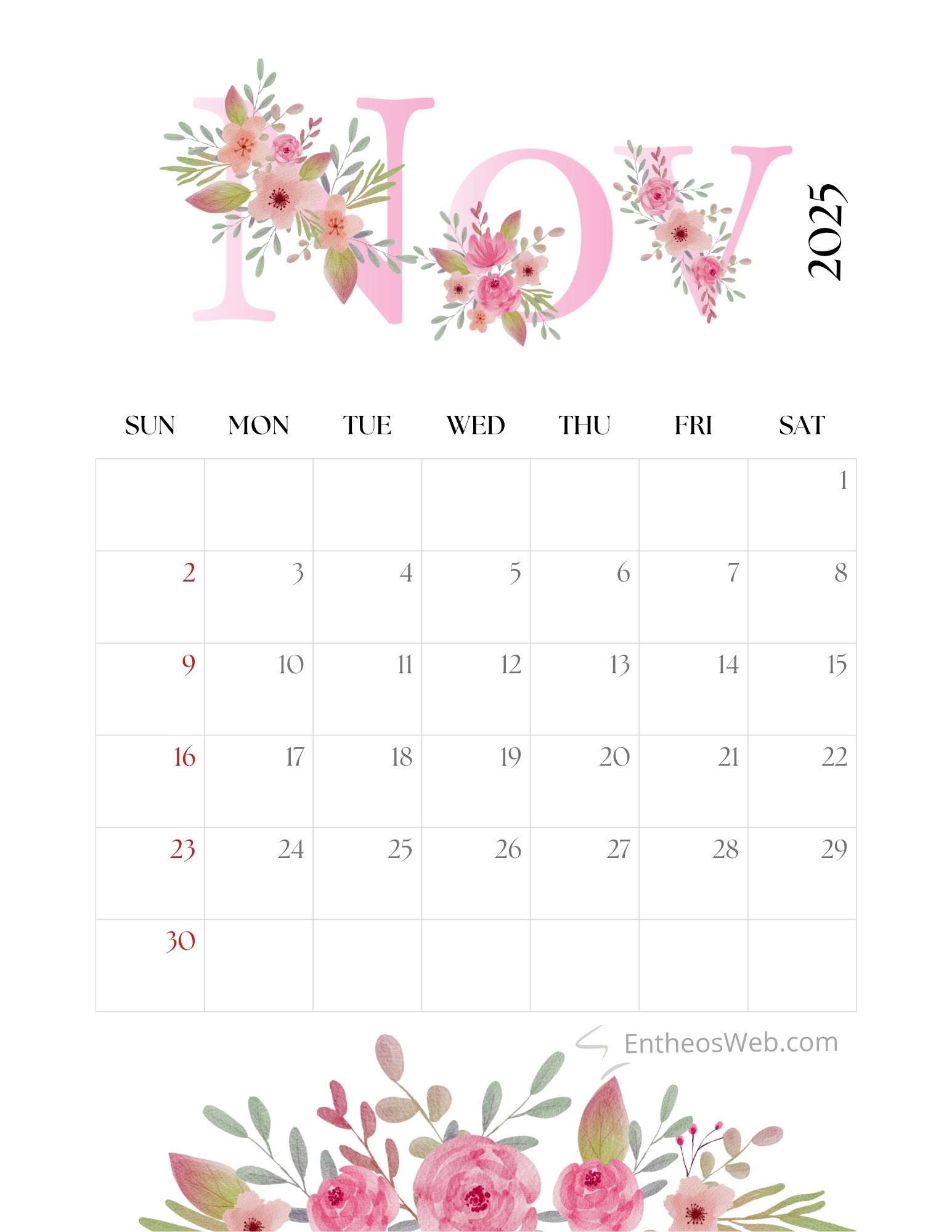 November 2025 Calendar Printables EntheosWeb