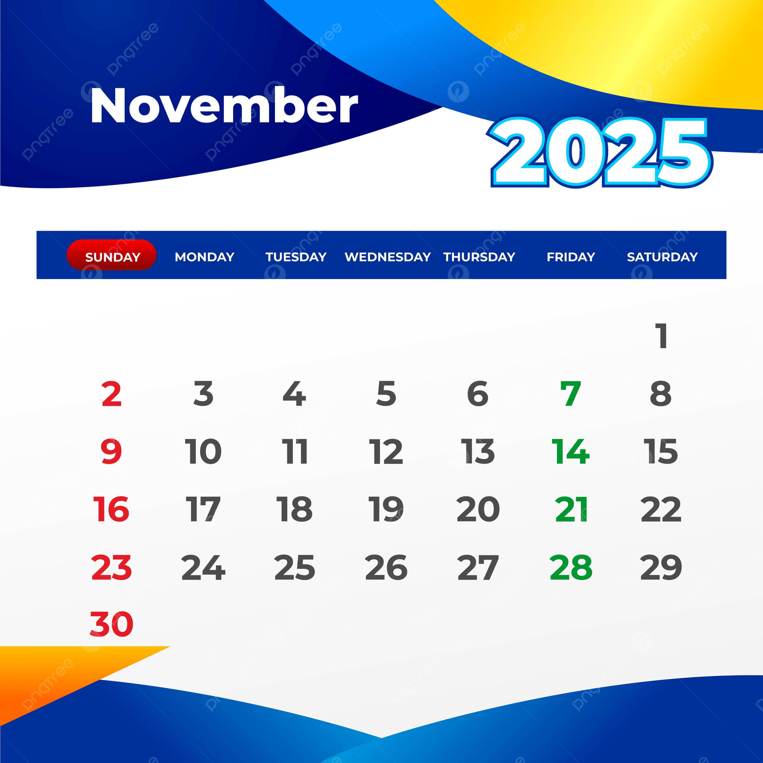 November 2025 Calendar Ready To Print Vector Template Download On Pngtree