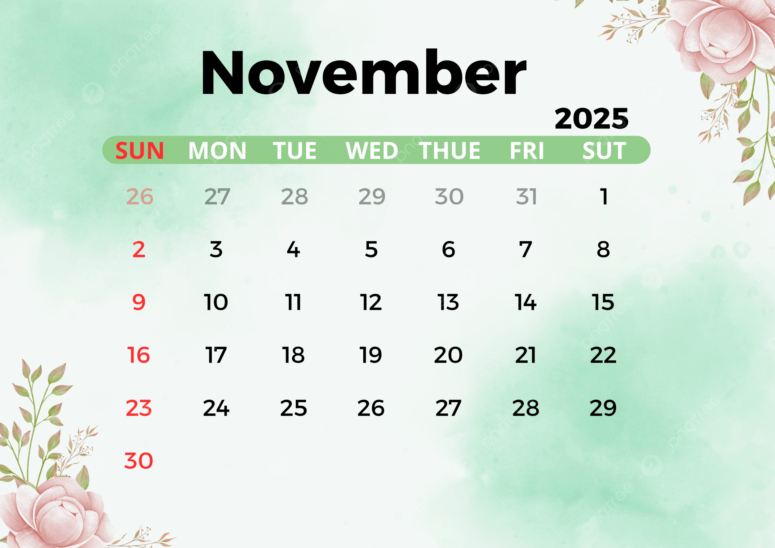 November 2025 Calendar Template Download On Pngtree