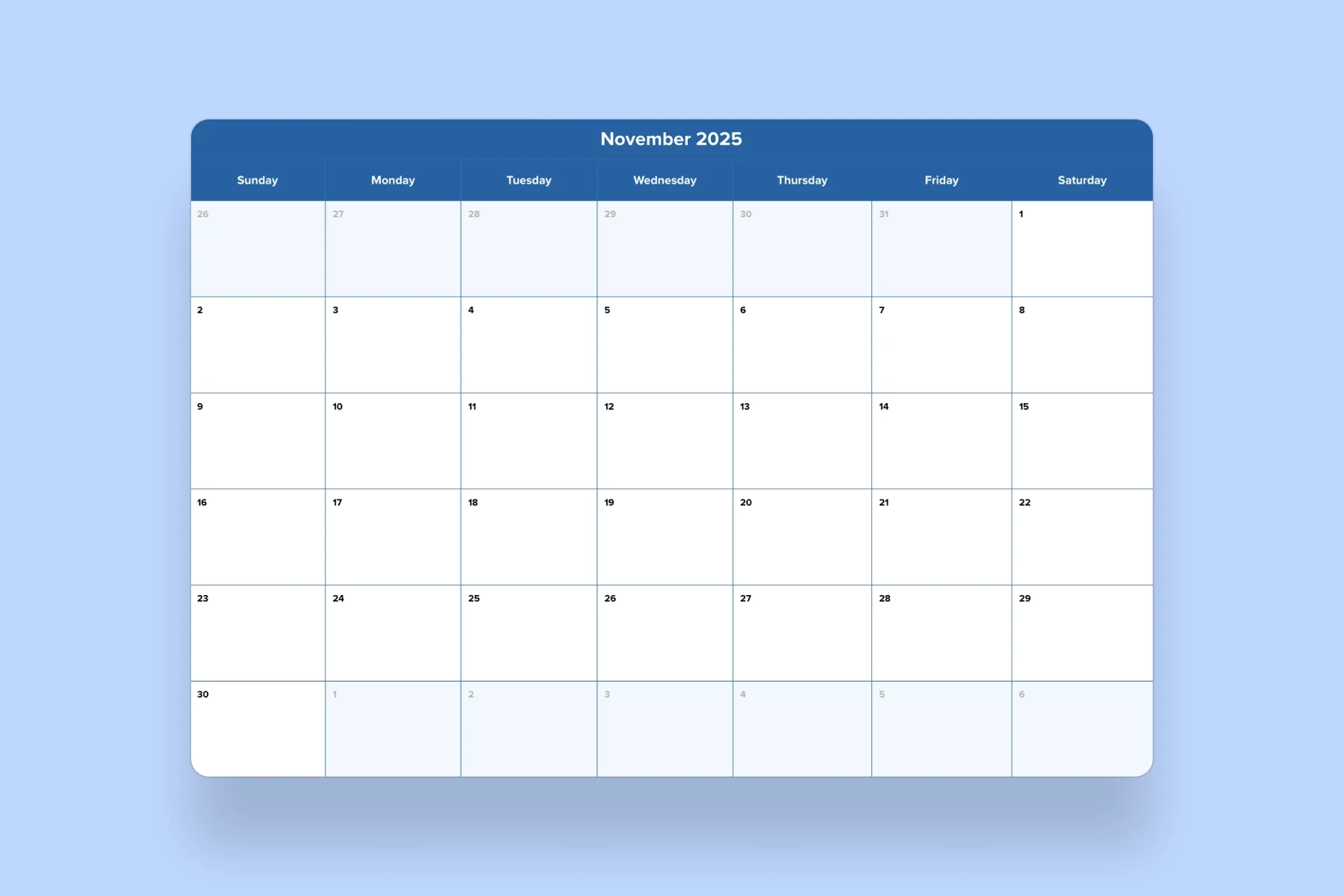 November 2025 Calendar Template Mural
