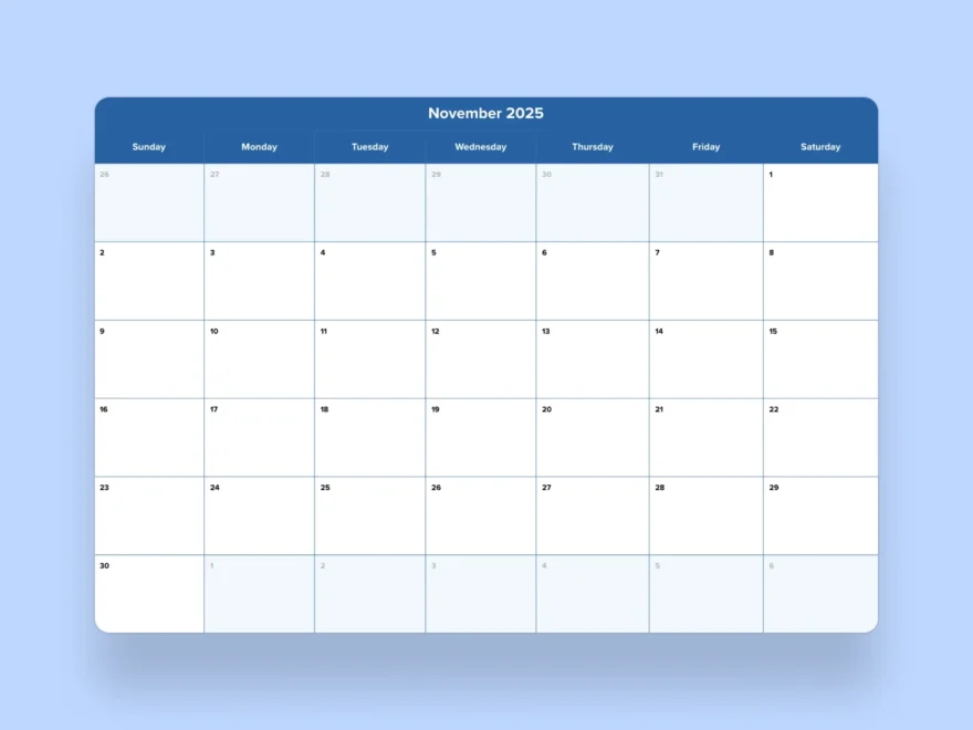 November 2025 Calendar Template Mural