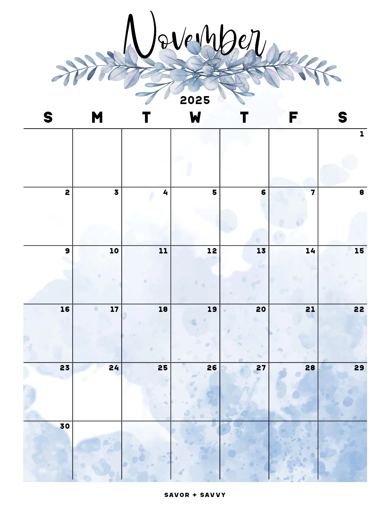 Cute Blank Calendar November 2025