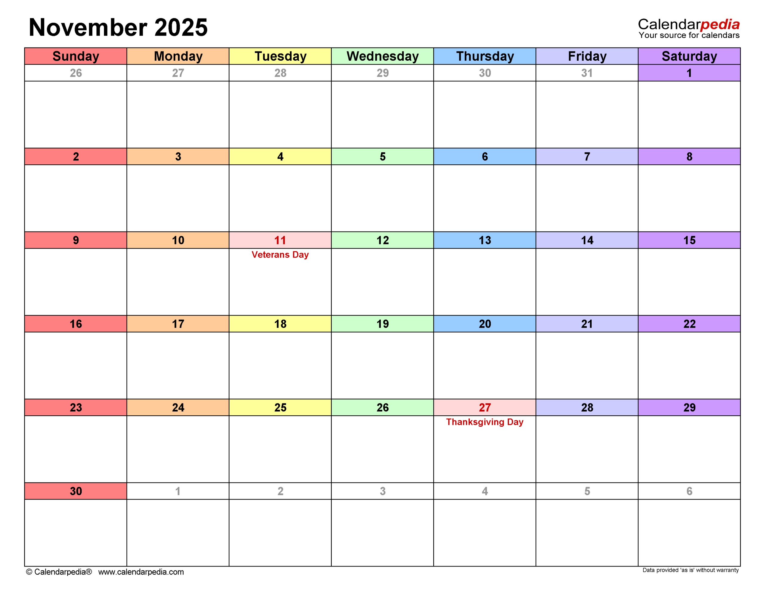 November 2025 Calendar Templates For PDF Excel And Word