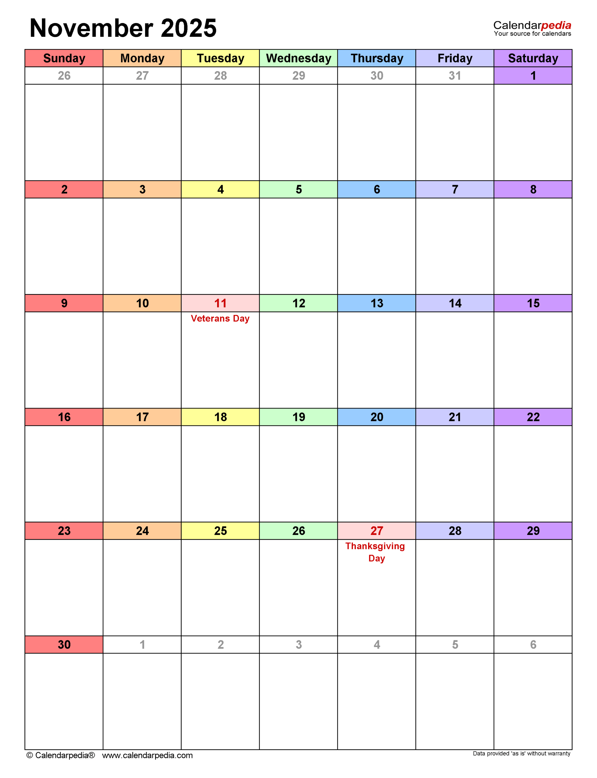 Blank Calendar Nov 2025 Printable