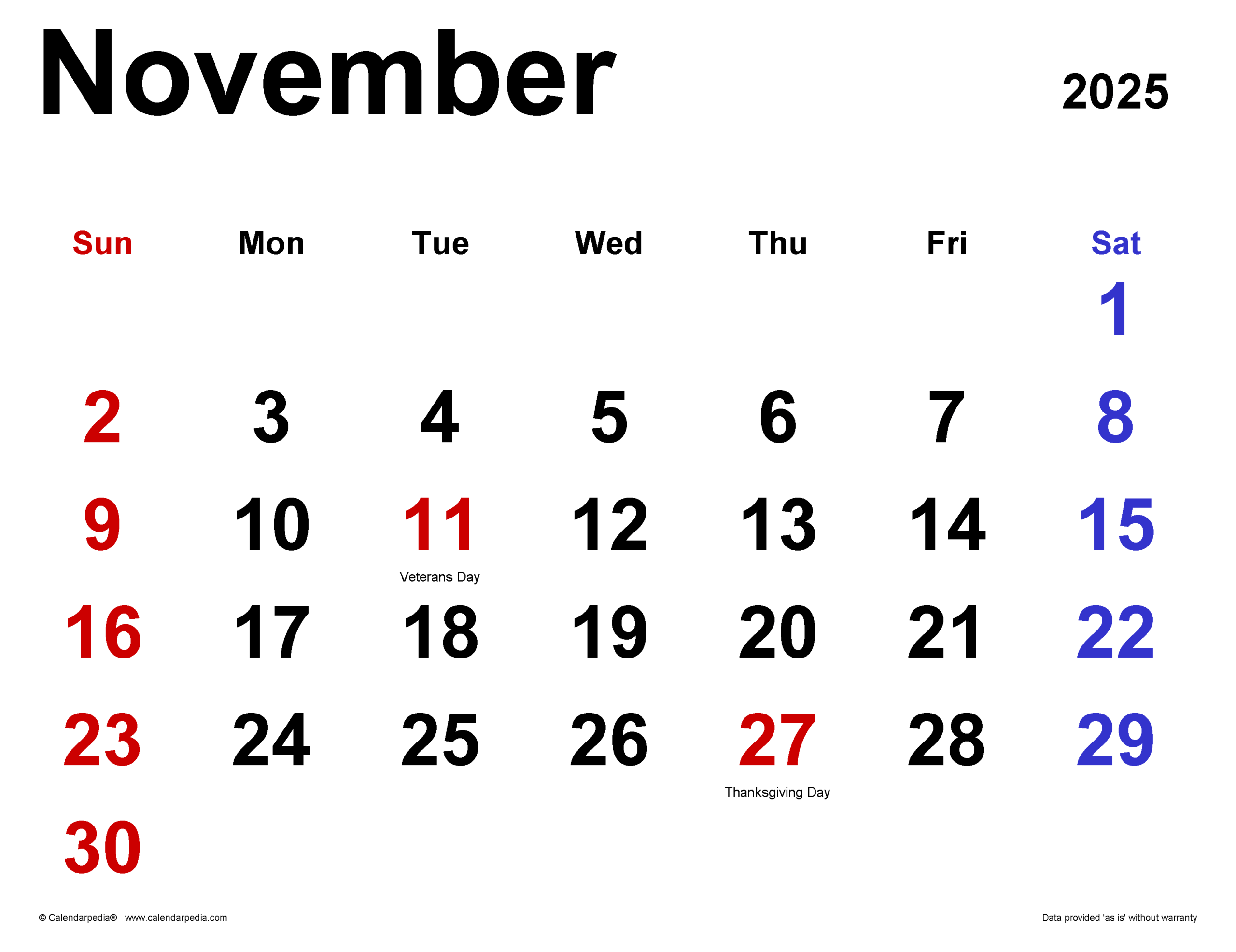 Blank 2025 November Calendar Template