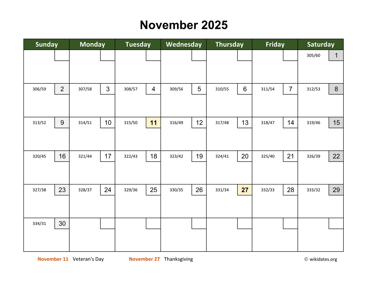 Blank November 2025 24 Calendar Pages