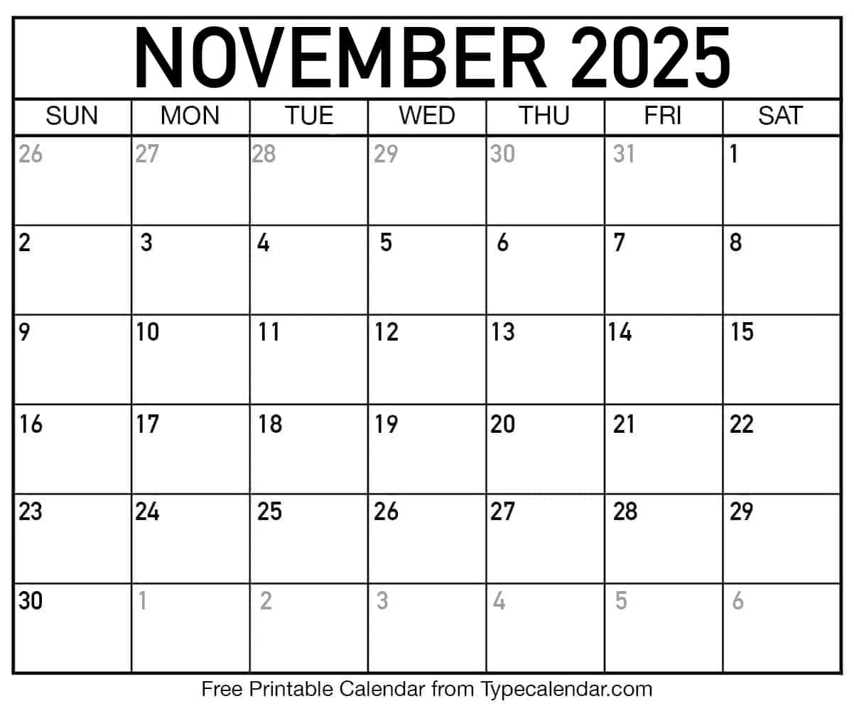 Blank November 2025 Calendar Printable