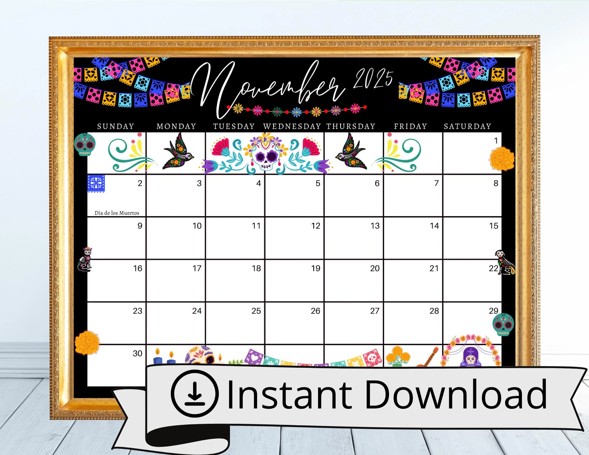 November 2025 Digital Calendar Dia De Los Muertos Planner Editable Fillable Printable Calendar For Planning PDF PNG And JPG Download Etsy