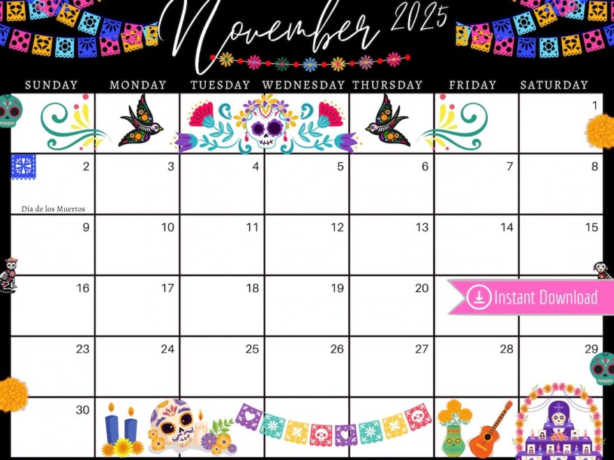 November 2025 Digital Calendar Dia De Los Muertos Planner Editable Fillable Printable Calendar For Planning PDF PNG And JPG Download Etsy