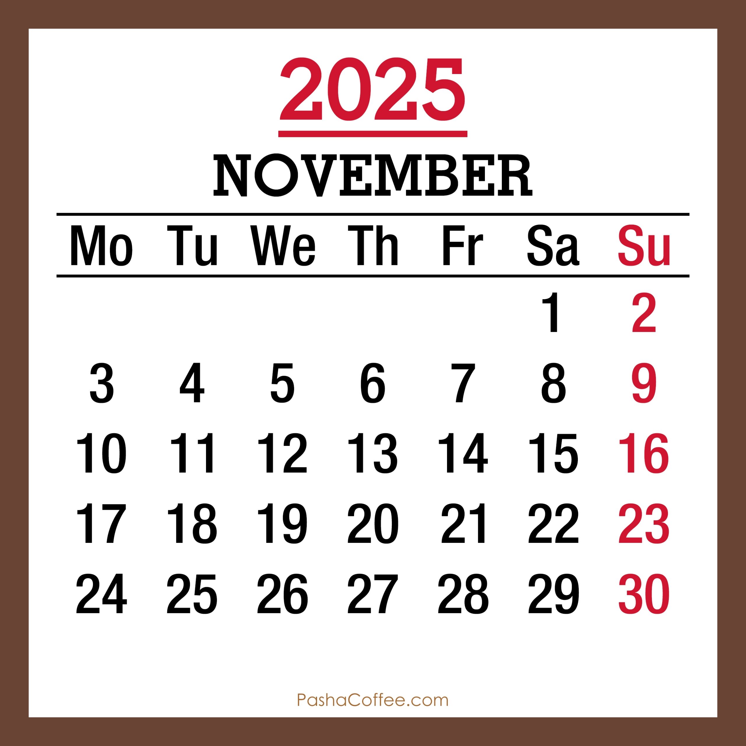 Printable Blank Calendar For November 2025