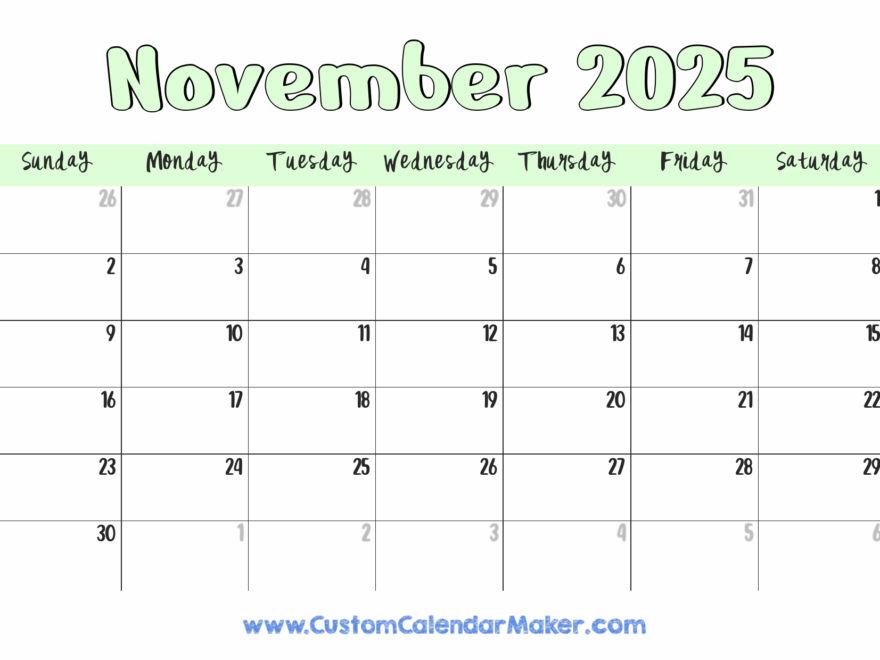 November 2025 Printable Calendar 23 Free Templates PDF Custom Calendar Maker