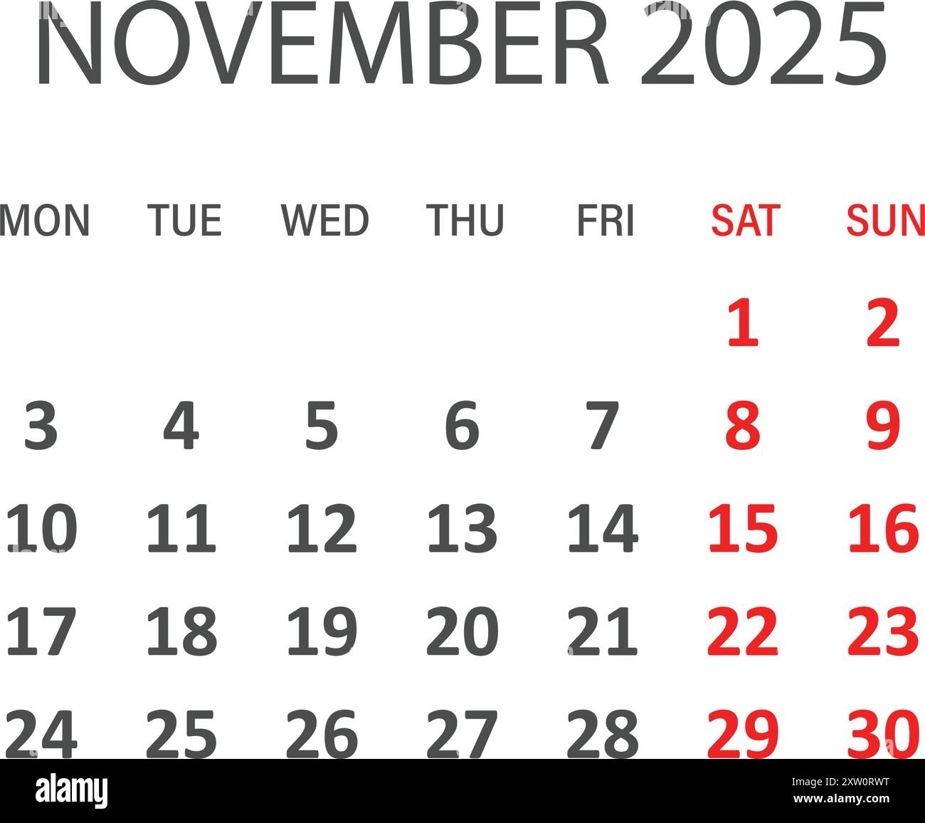 Calendar 2025 November Daily Blank