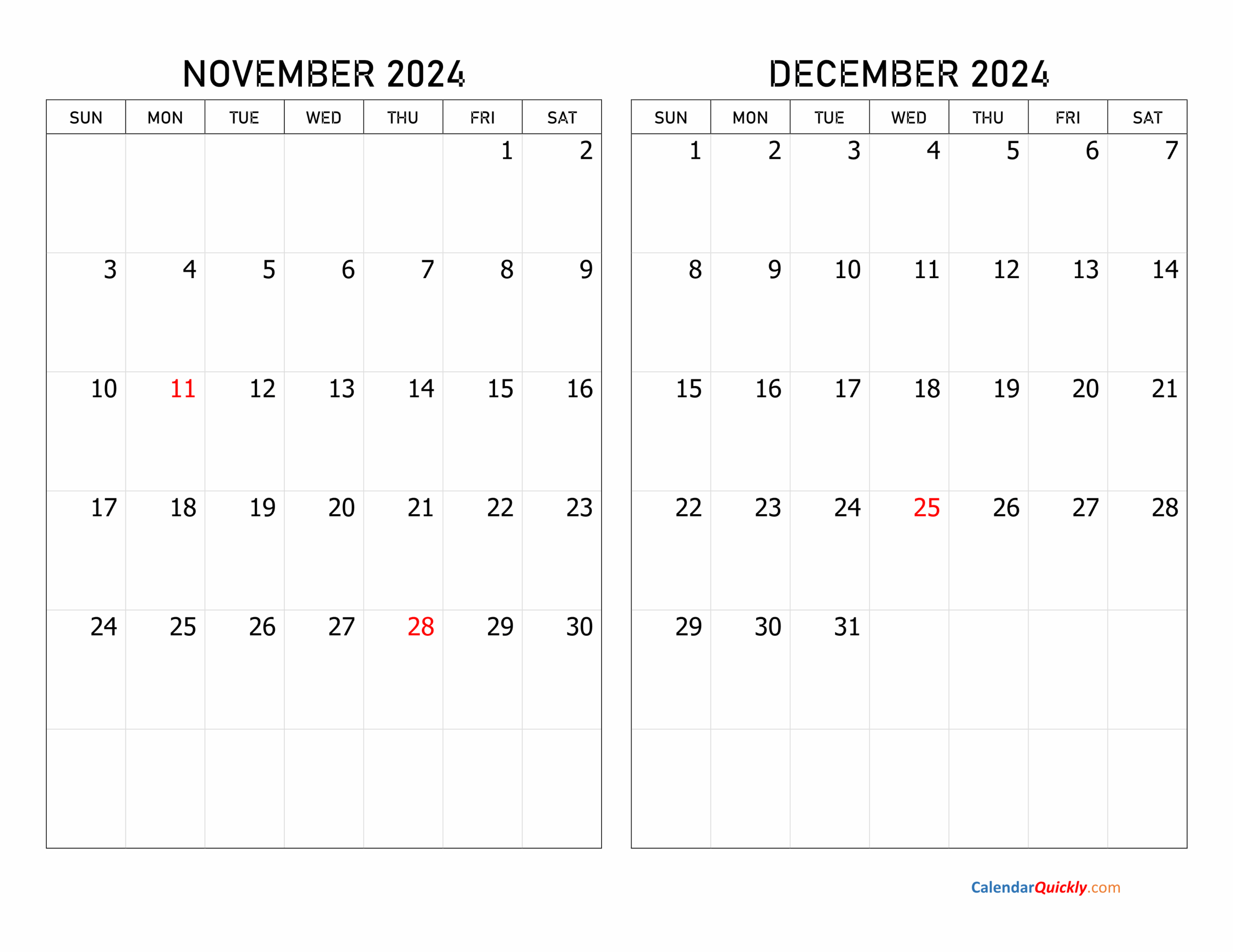 November And December 2024 Calendar Calendar Quickly