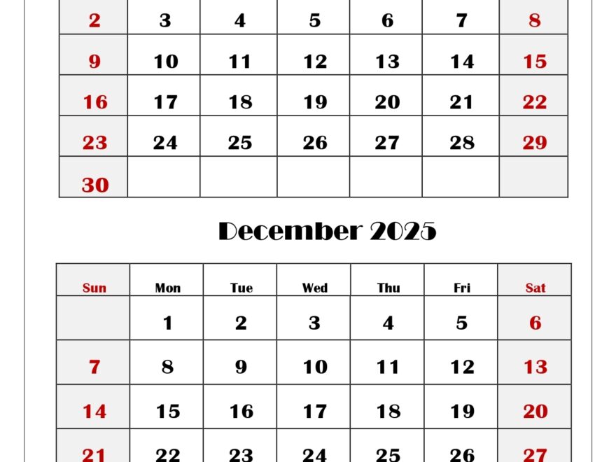 November And December 2025 Calendar Printable PDF Two Months Calendar