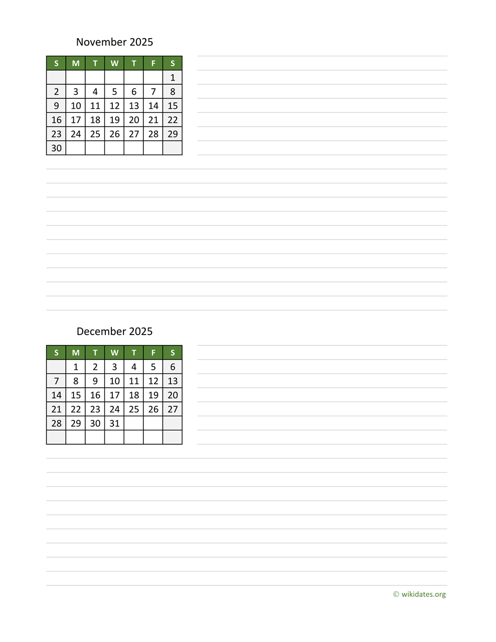 Blank 2025 November December Calendars
