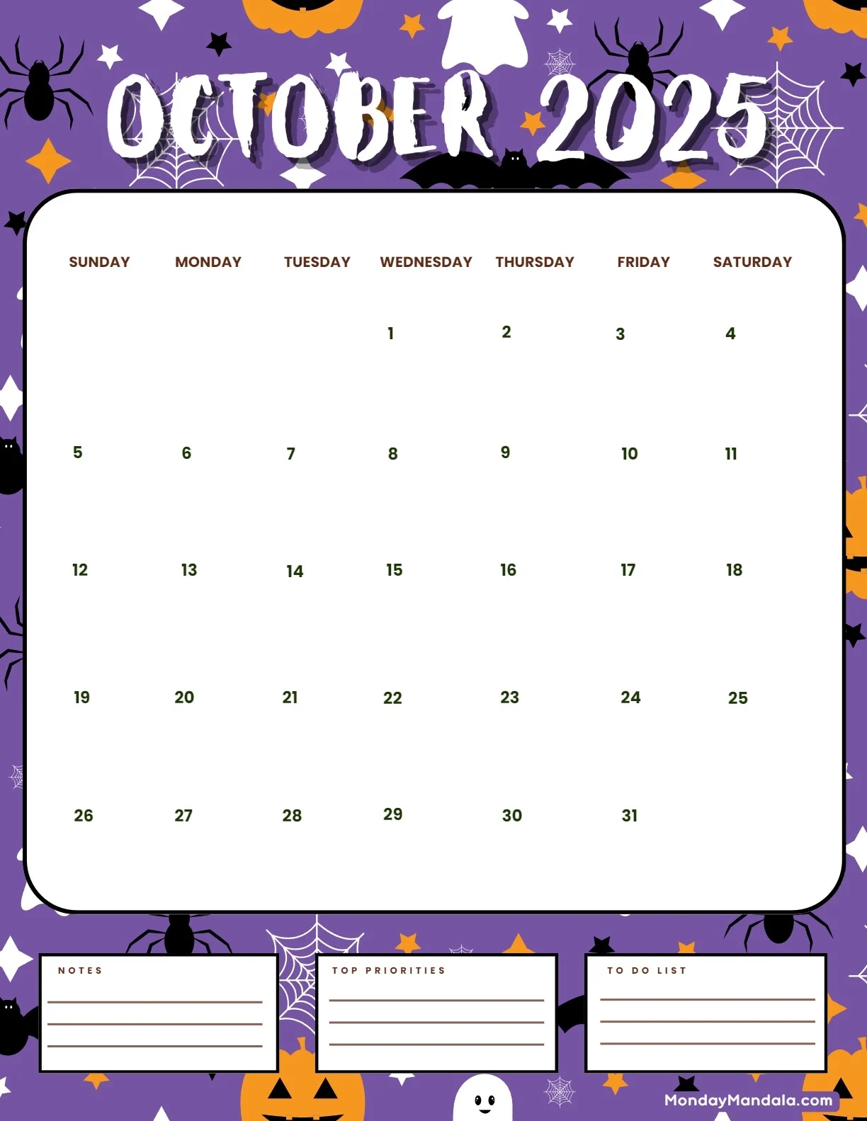 October 2025 Calendar Printable Free