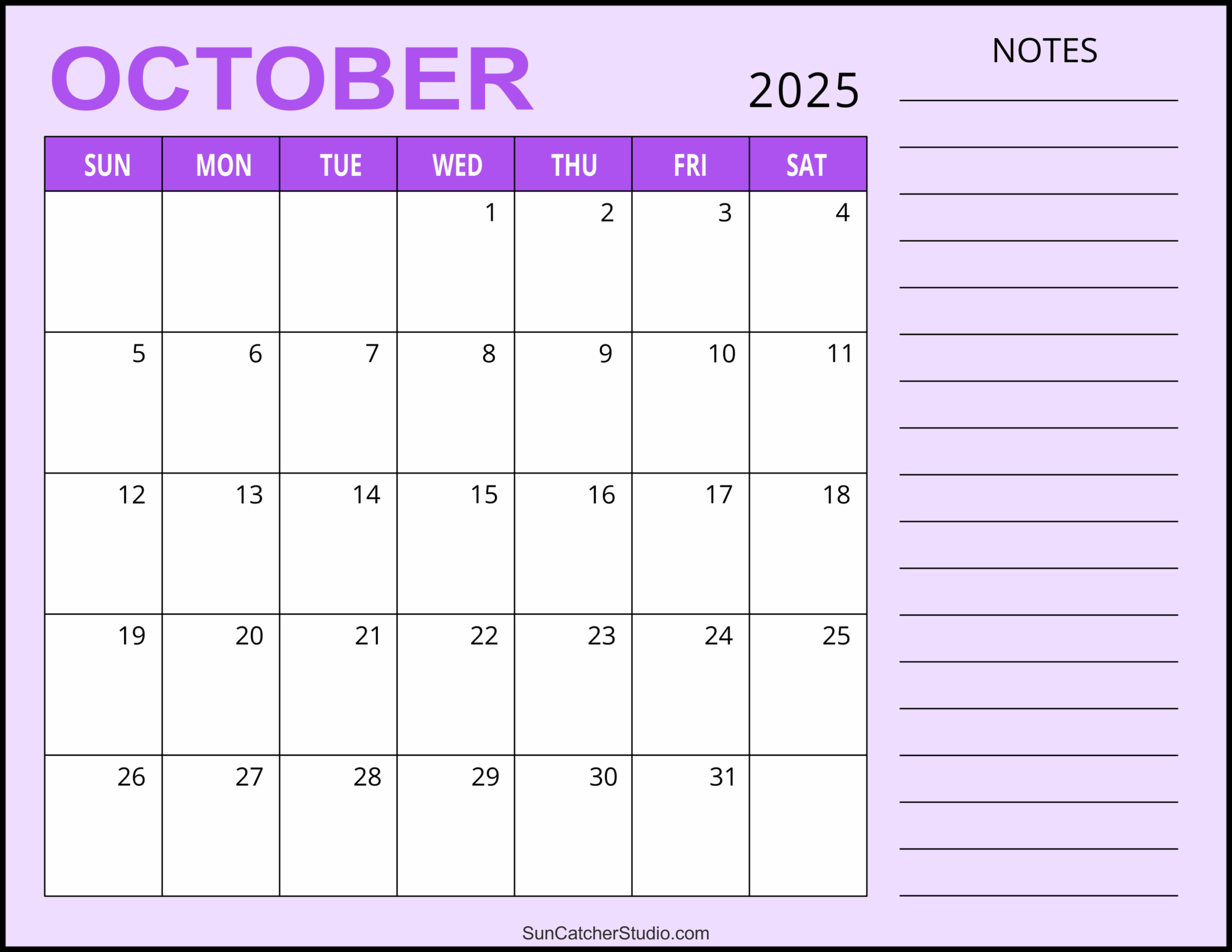Blank October 2025 Calendar Template