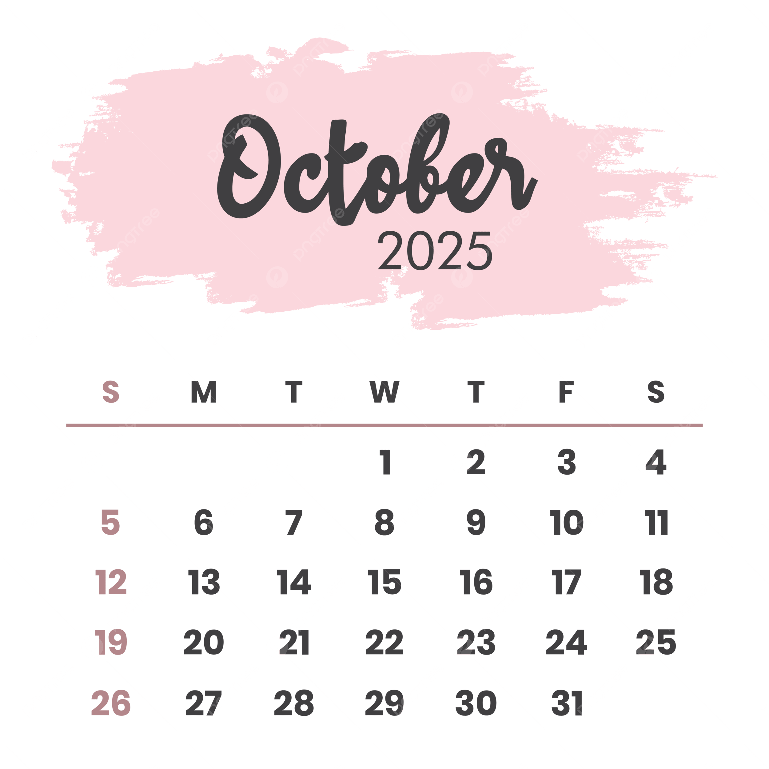 October 2025 Calendar PNG Transparent Images Free Download Vector Files Pngtree