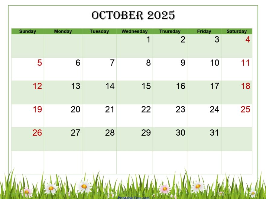 October 2025 Calendar Printable PDF Template With Holidays