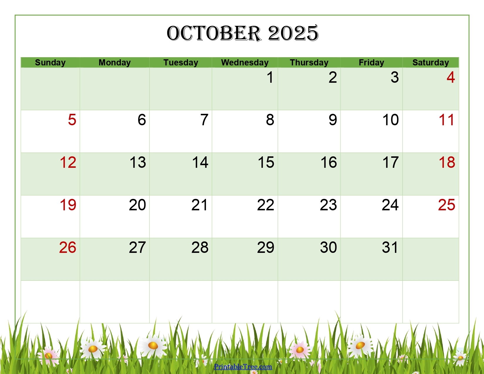 October 2025 Calendar Printable PDF Template With Holidays