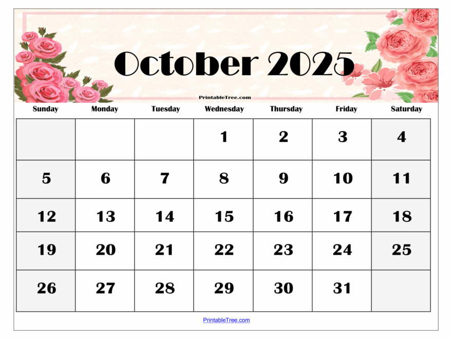 October 2025 Calendar Printable PDF Template With Holidays
