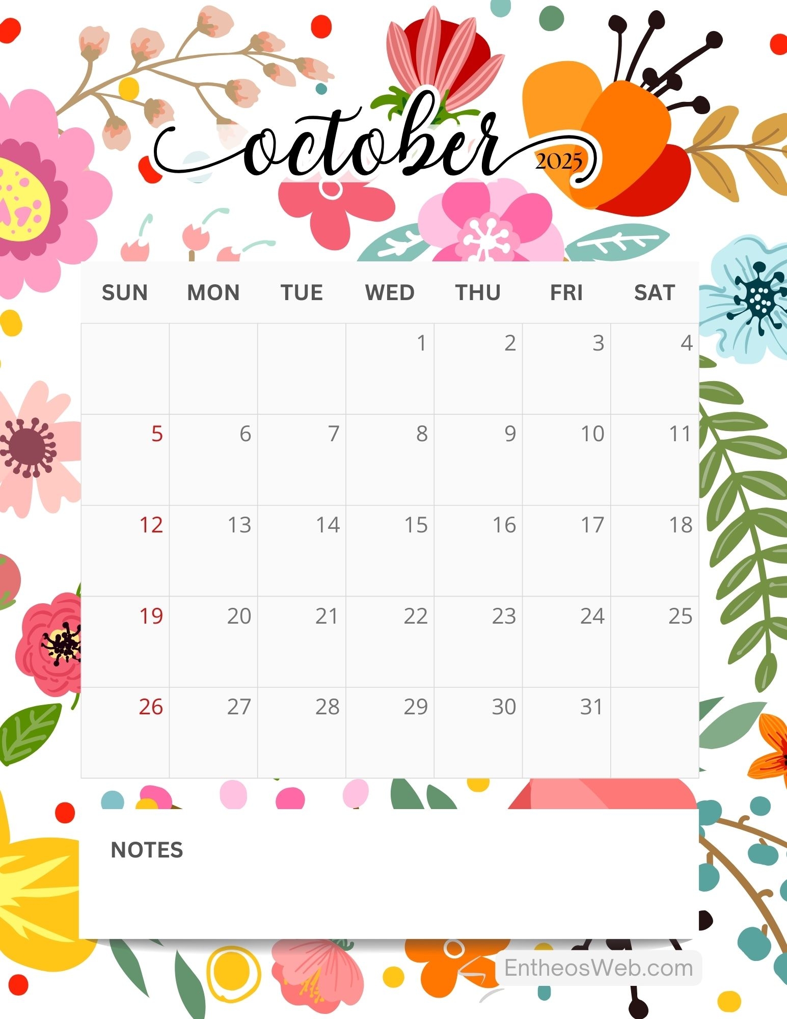 October 2025 Calendar Printables EntheosWeb