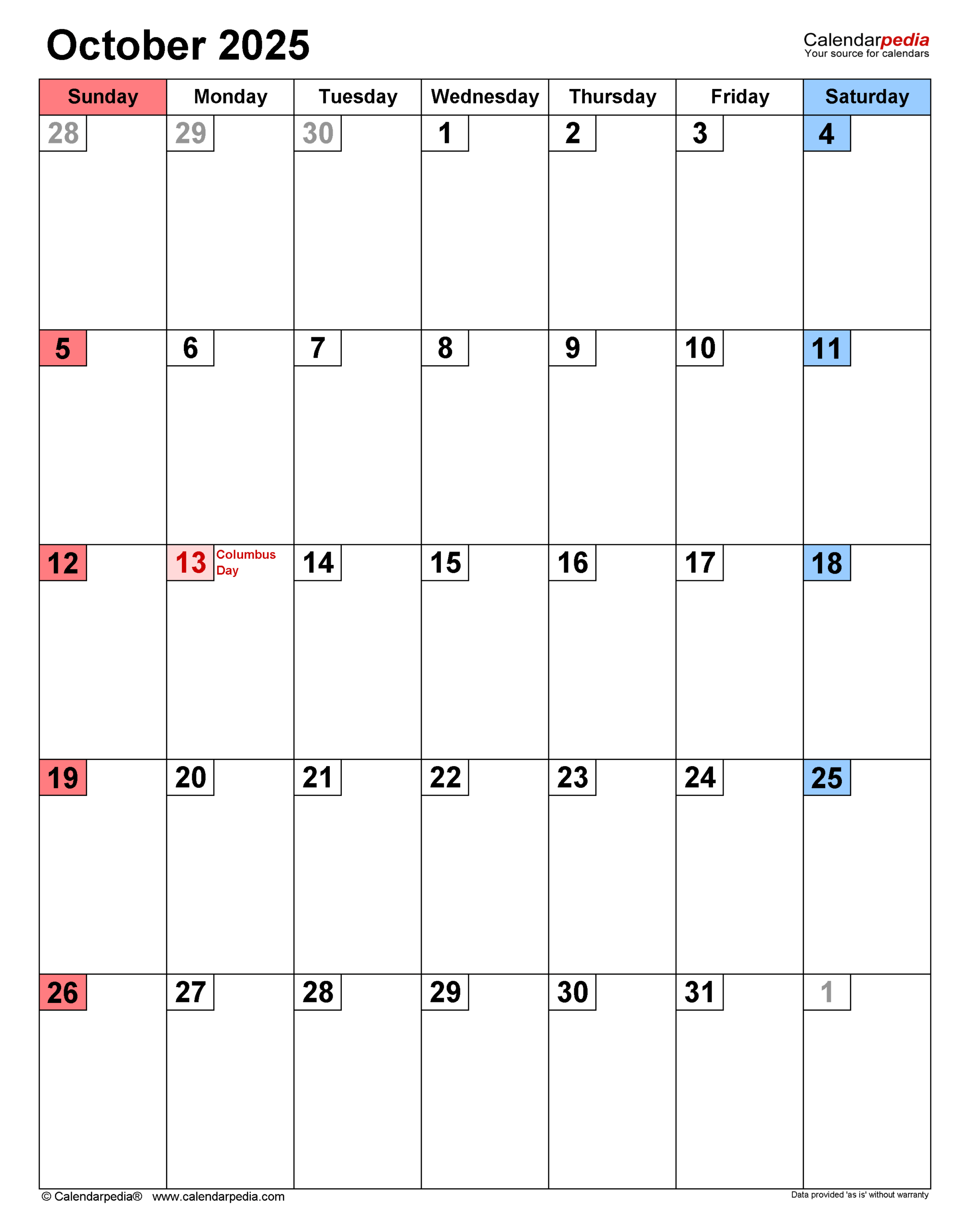 Blank Calendar 2025 October In Italian