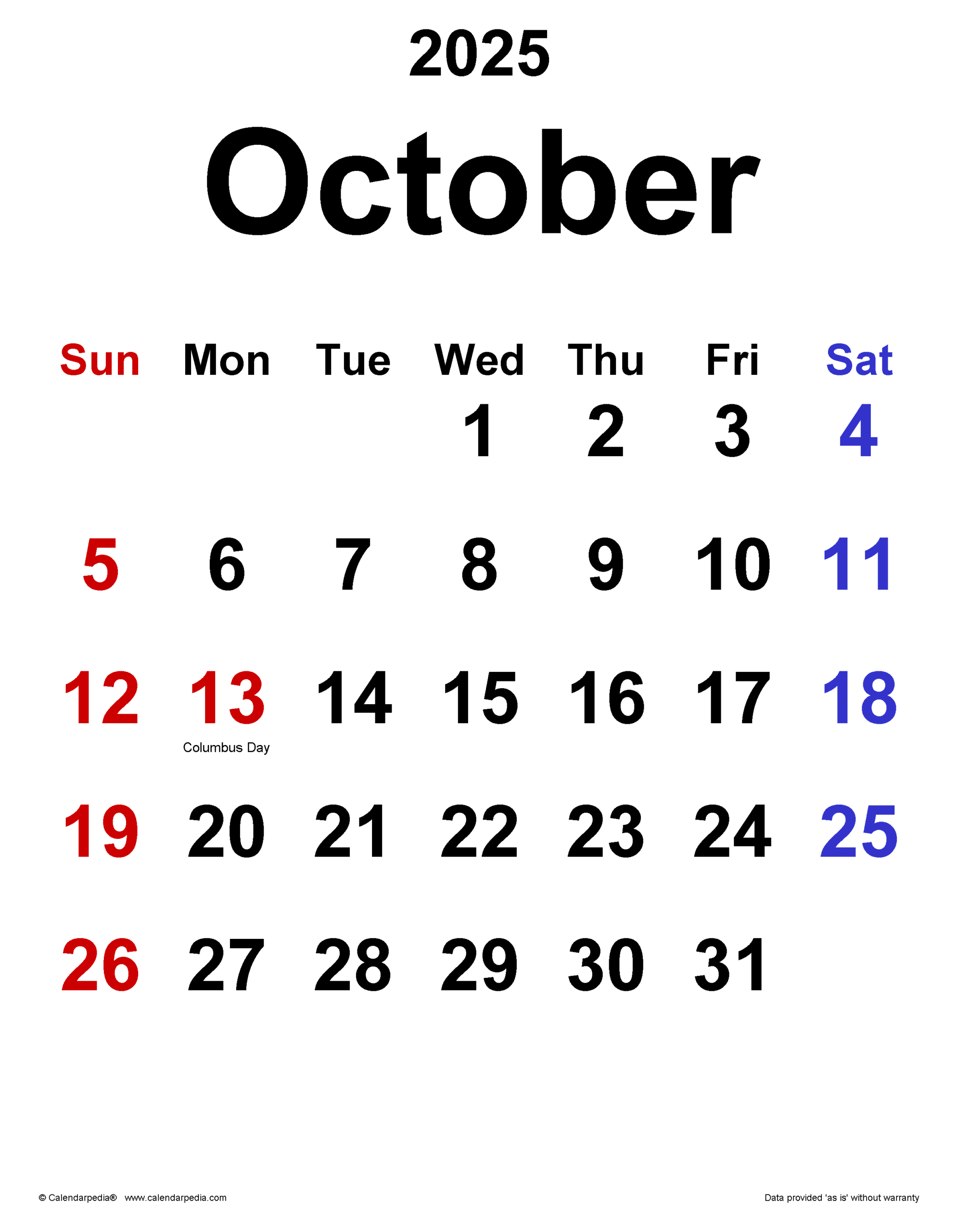 Blank Calendar Octobe 2025