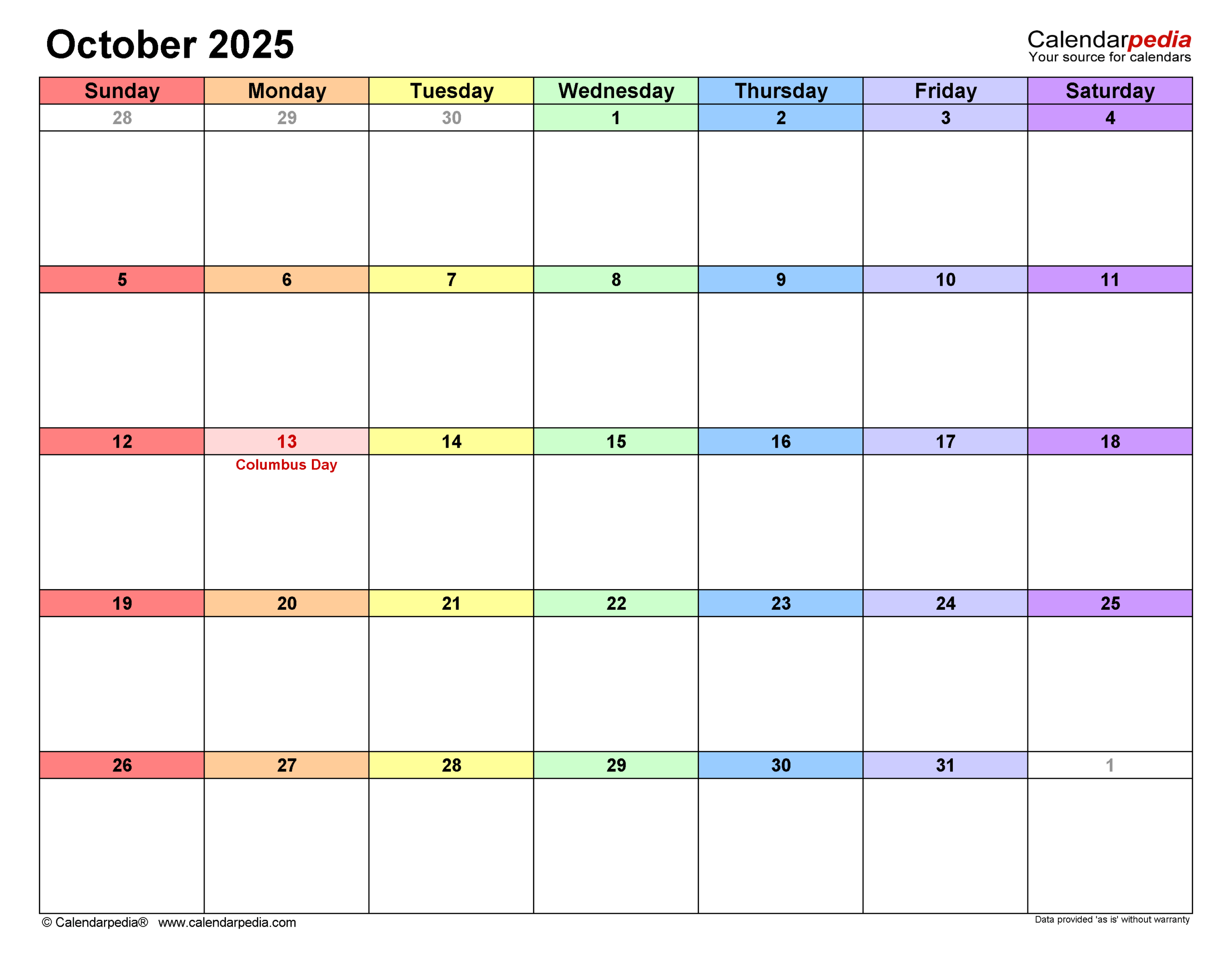 Blank 2025 Calendar To Print October