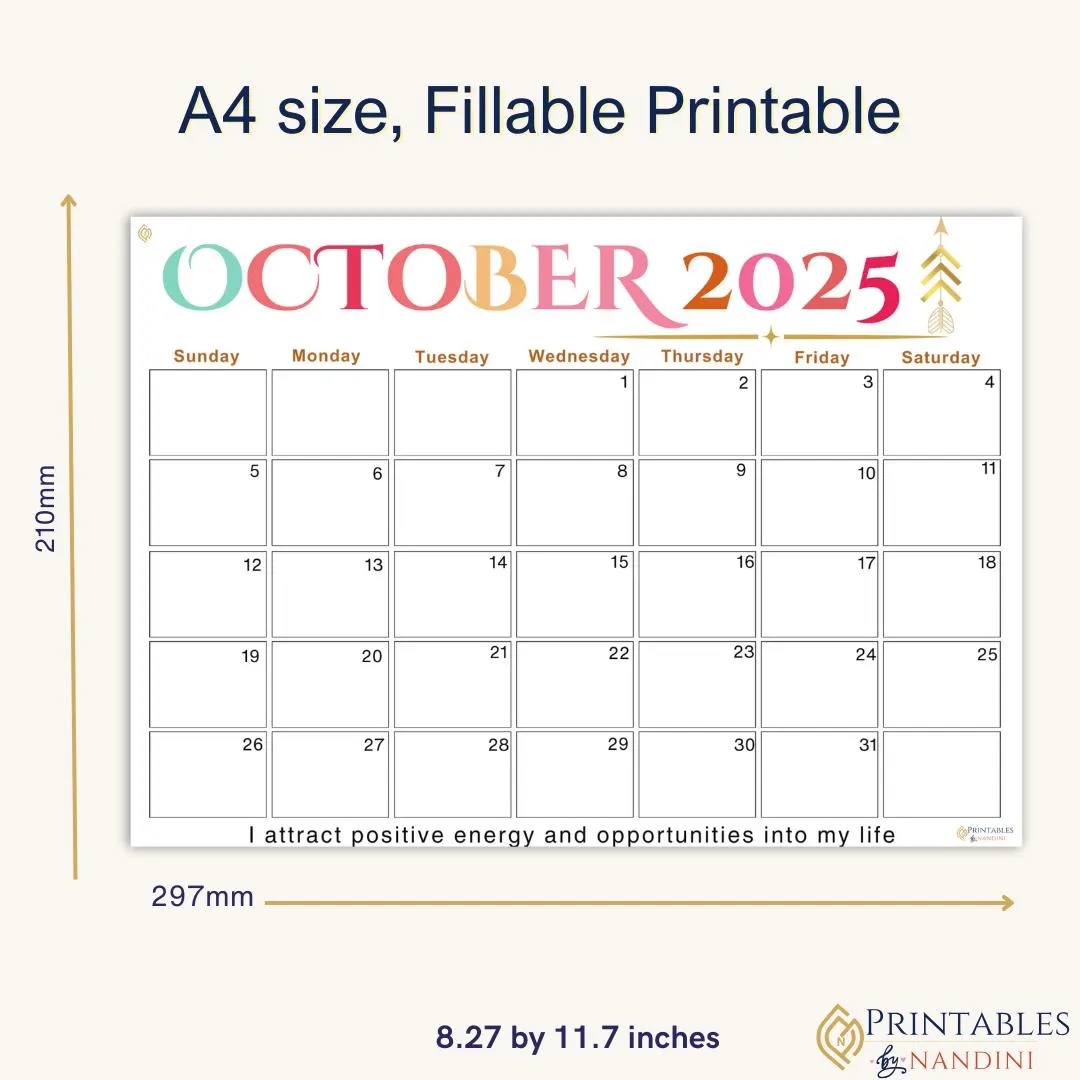 Monthly Blank October 2025 Calendar