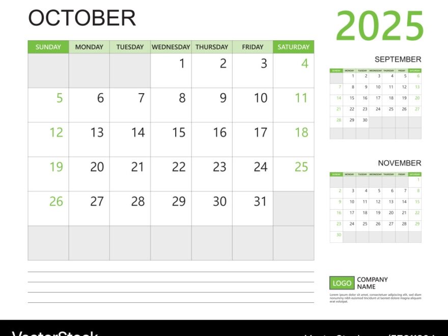October 2025 Year Calendar Planner Template Vector Image