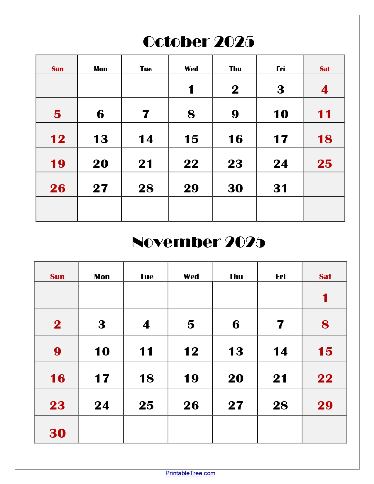 Printable Blank Calendar October 2025