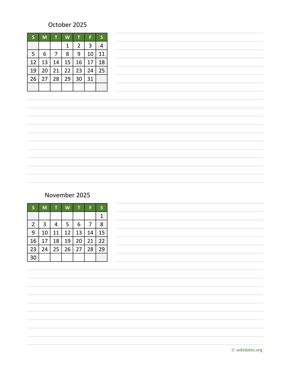 Blank October 2025 Calendar Page
