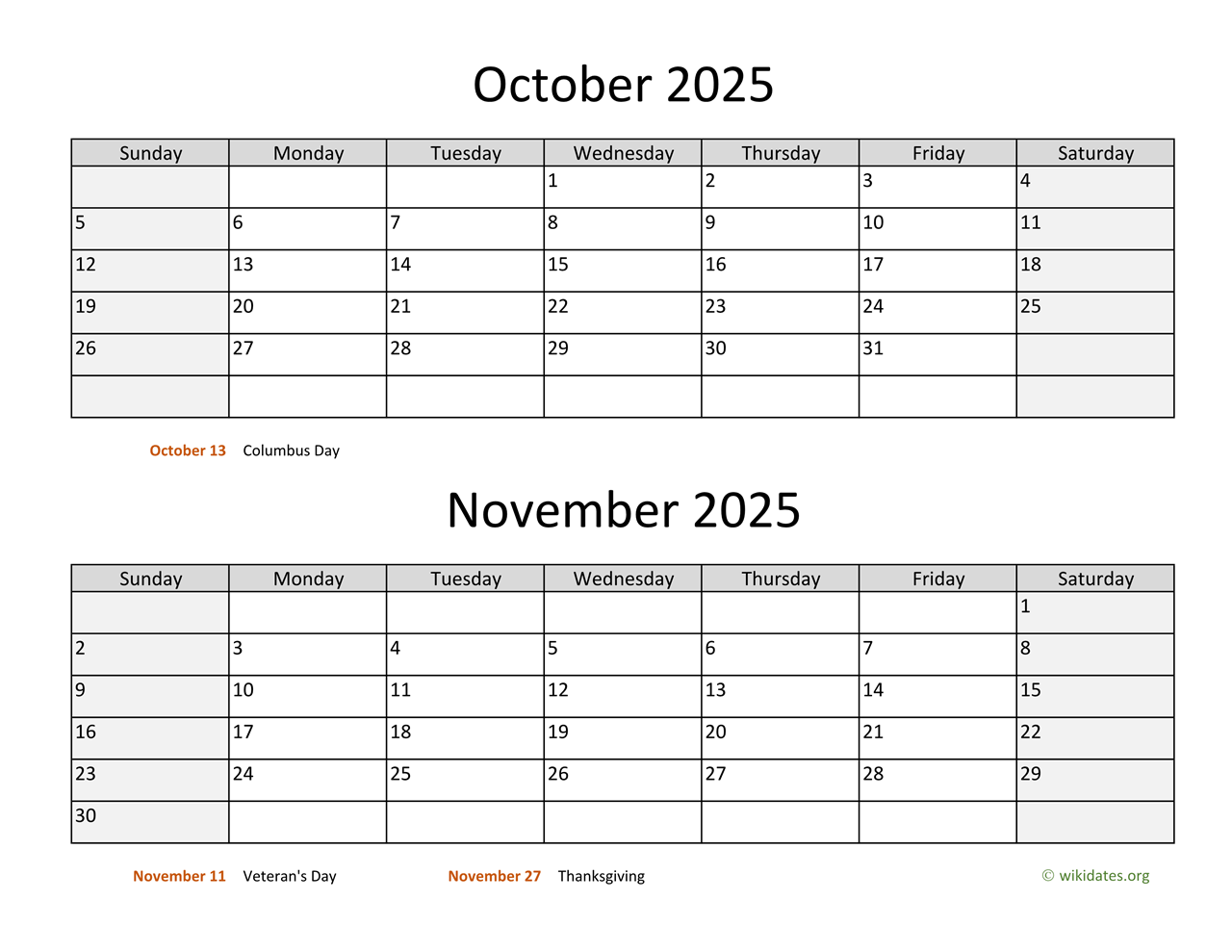 Print Blank Monthly Calendar November 2025