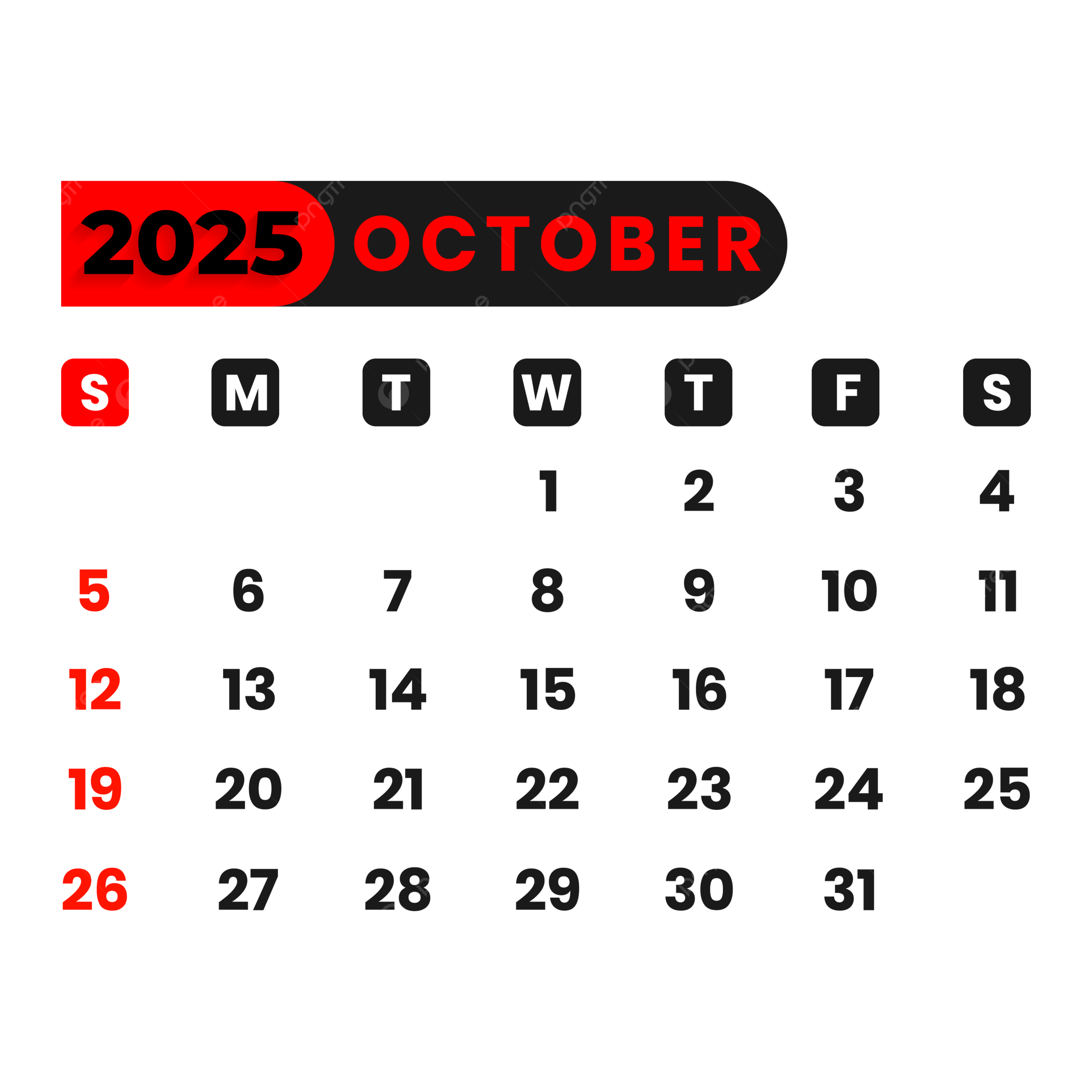 Free Blank Calendar October 2025