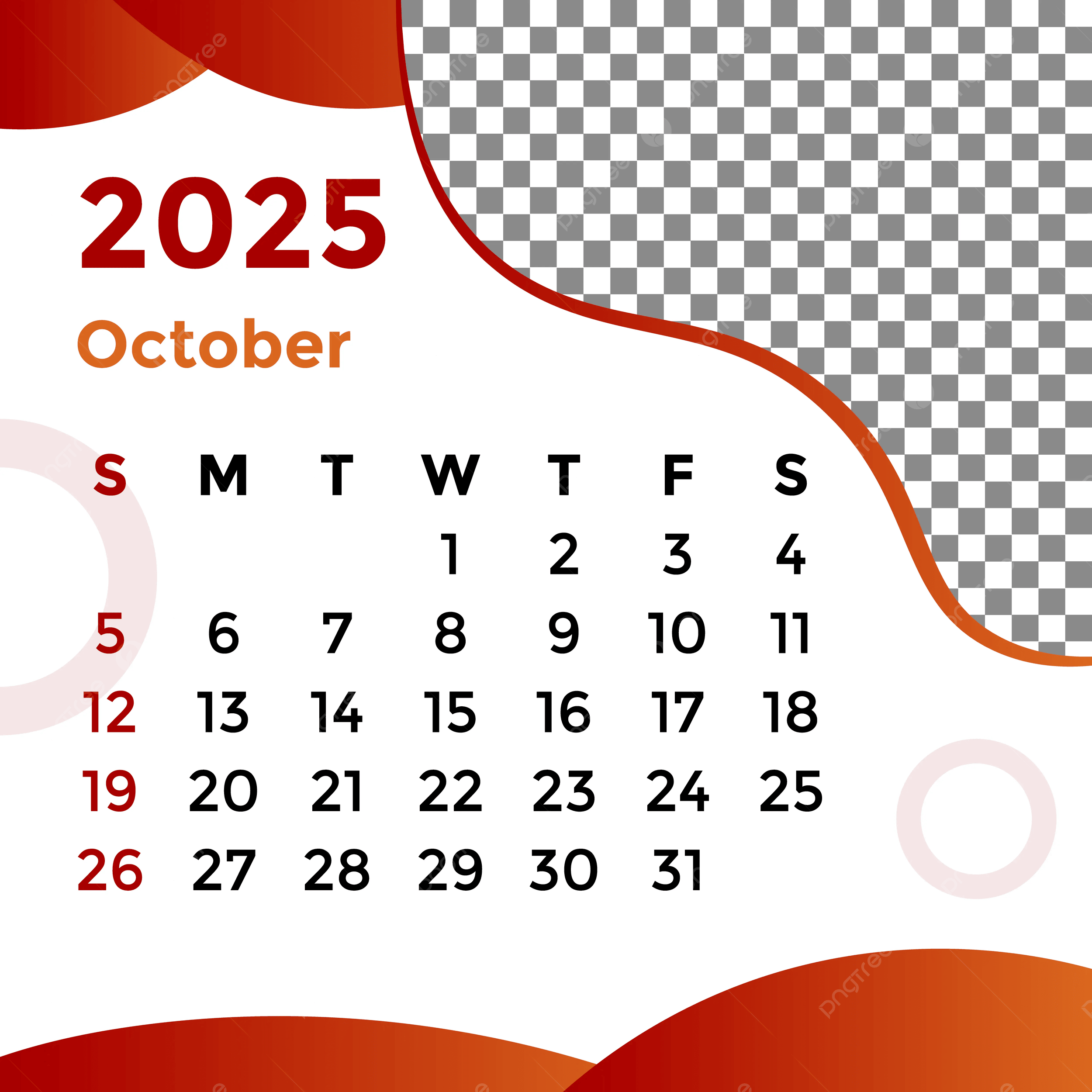 Vector Ocotber Calendar Blank 2025