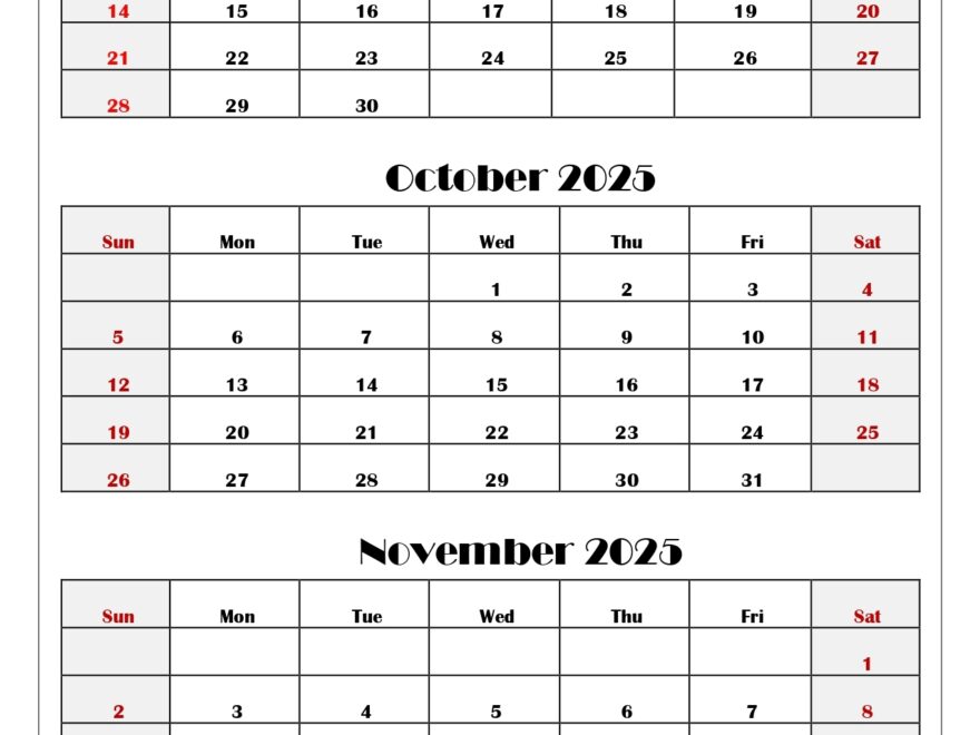 October To December 2025 Calendar Printable PDF Three Months Calendar