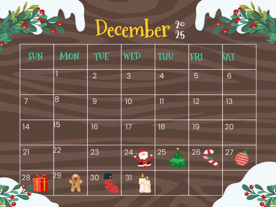 Page 2 Free December 2025 Calendar Templates Editable And Printable
