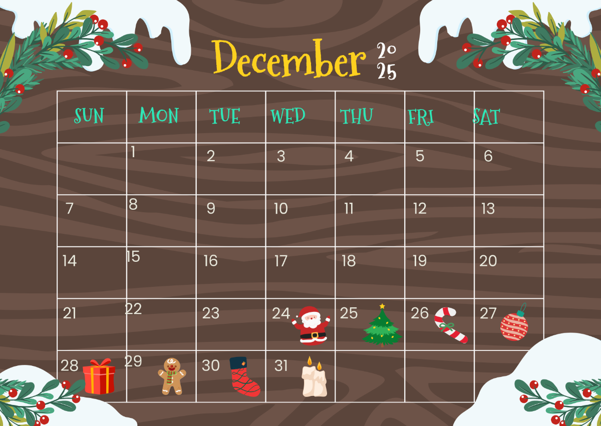 Page 2 Free December 2025 Calendar Templates Editable And Printable