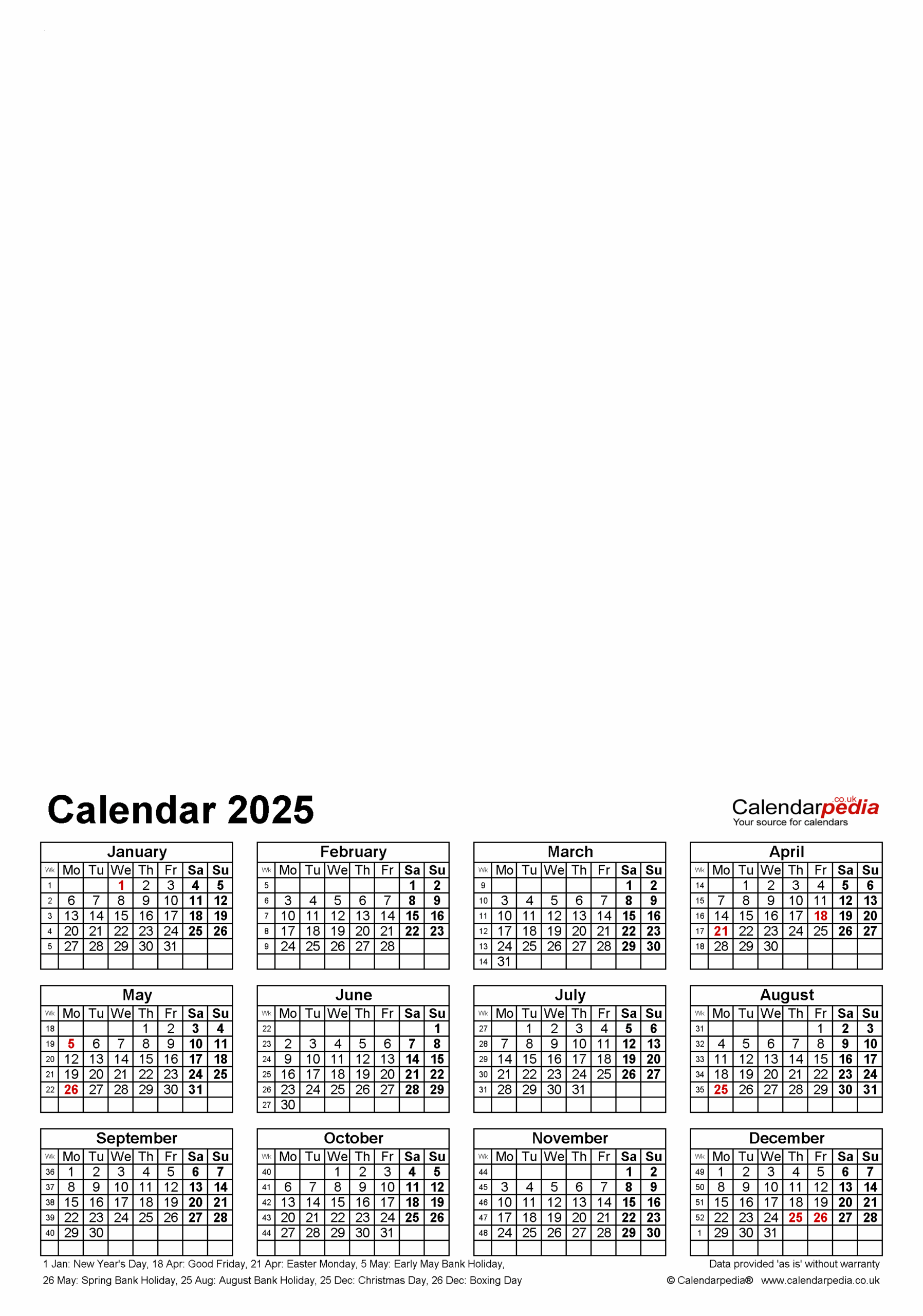 Photo Calendar 2025 UK Free Printable Word Templates