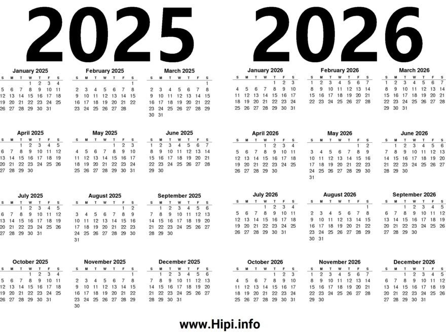 Printable 2025 And 2026 Calendar Two Years Hipi info