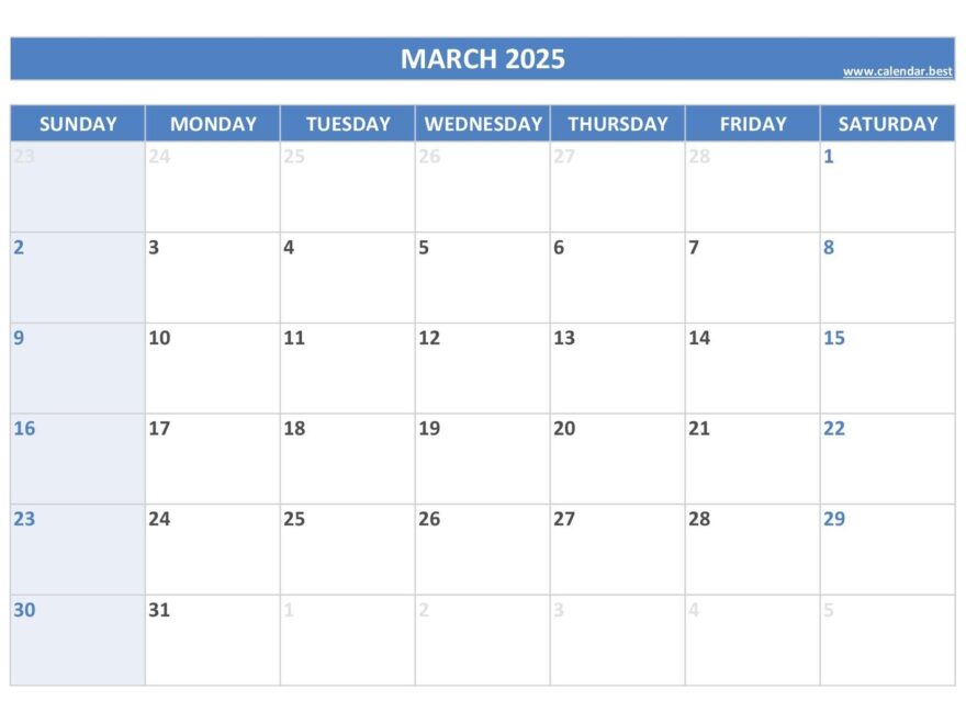 Printable 2025 Monthly Calendar Calendar best