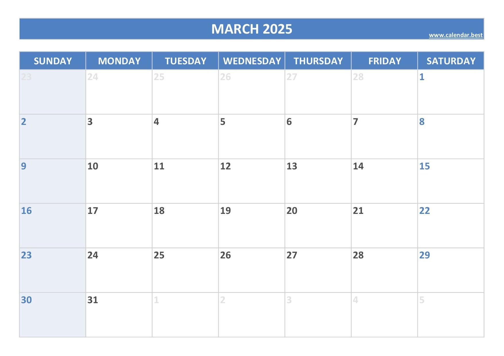 Printable 2025 Monthly Calendar Calendar best
