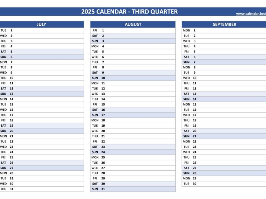 Printable 3rd Quarter 2025 Calendar