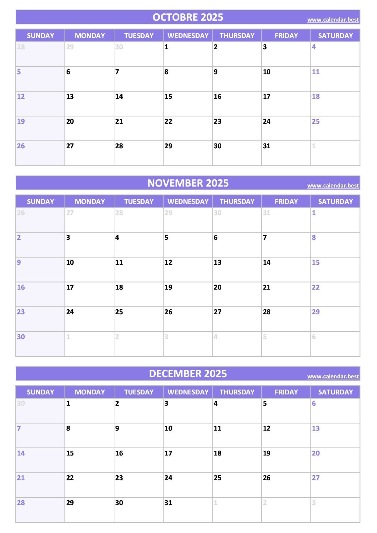 3 Month Blank Calendar 2025