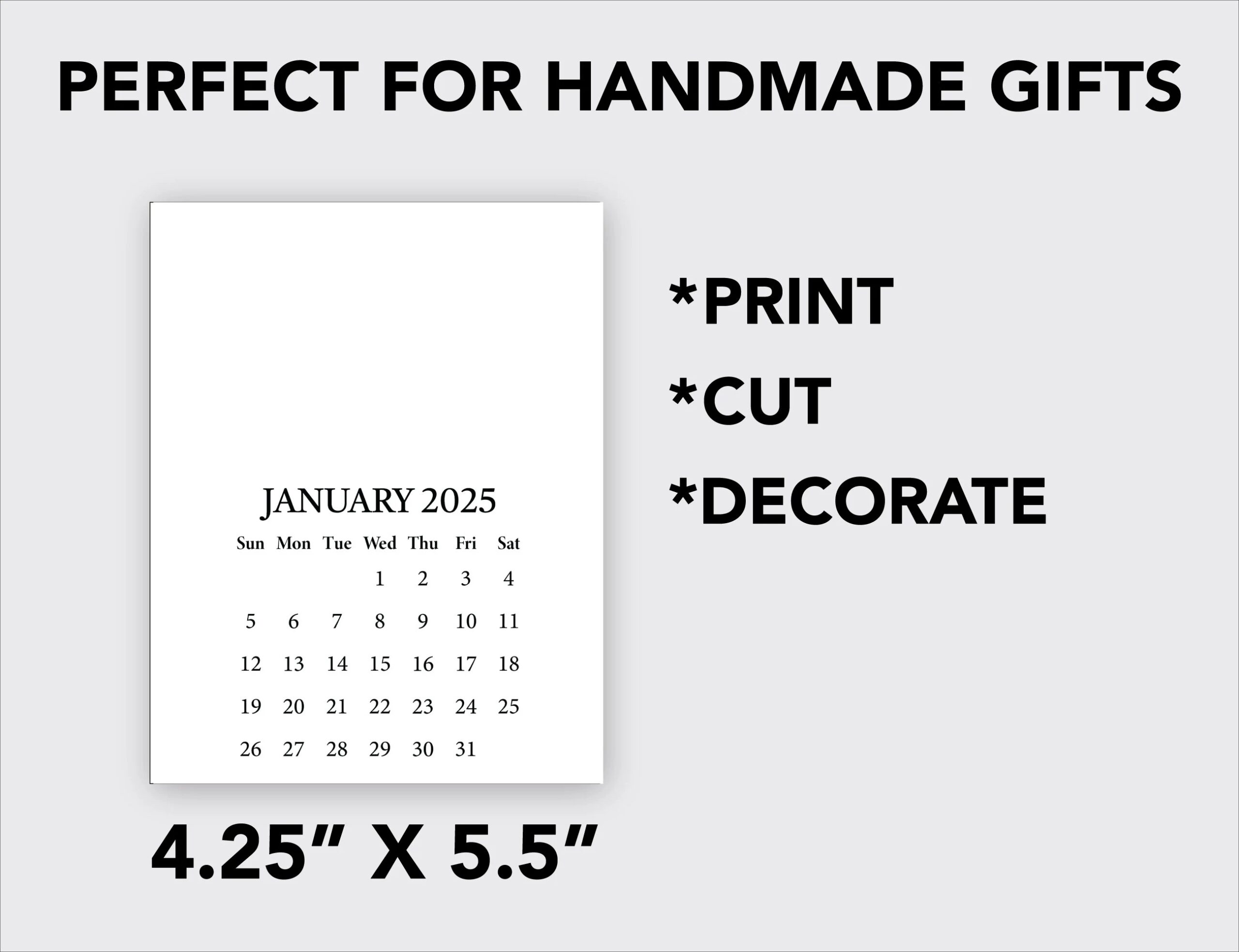 Printable BLANK DIY Calendar 2025 Printable Mini Desk Calendar For Handmade Crafts Gifts Stampers Easel Cards A2 4 25 X 5 5 Inches Etsy