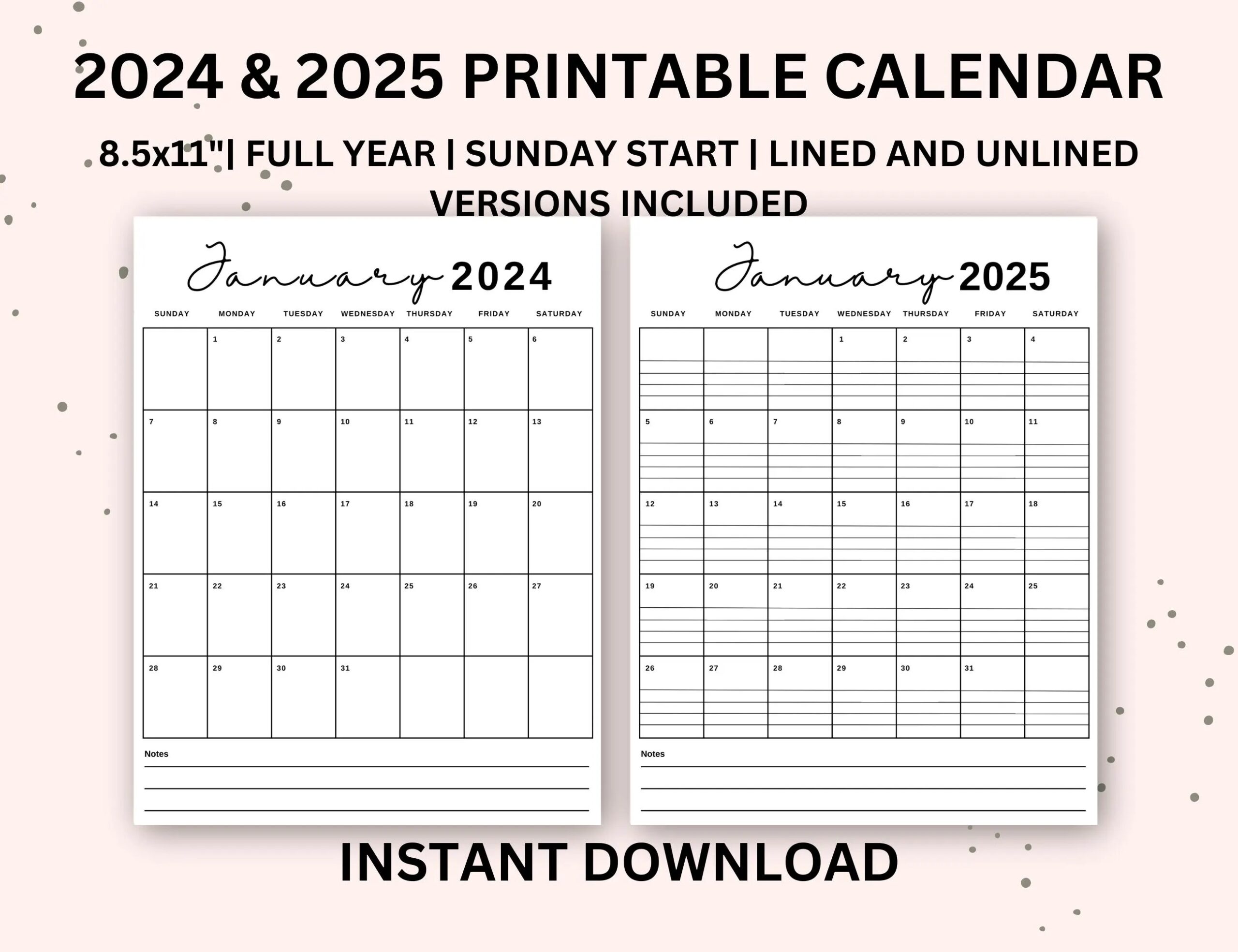 Printable Calendar 2024 2025 With Lines Calendar Printable Portrait Monthly Calendar With Lines Lined Monthly Calendar Etsy